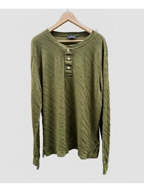 7 for all Mankind Mens Long Sleeve Waffle Knit Henley Shirt  Olive Green Med